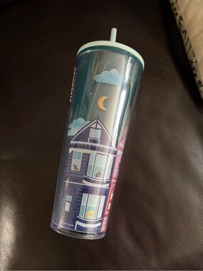 SF Night Skyline Reusable Tumbler with Straw - Blue